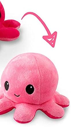 TeeTurtle Reversible Octopus Plushie 4-Inch Light Pink + Dark Pink Two-Sided Flip Plush Toy with Embroidered Details - Cute Mini Collectible Plush for Kids, Teens, and Adults