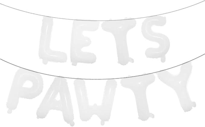 9PCS 16'' Foil Balloon Dog Pet Birthday Lets Pawty Balloons,Happy Birthday Banner for Pet Dog Party Supplies Decoration Set (PAWTY White)