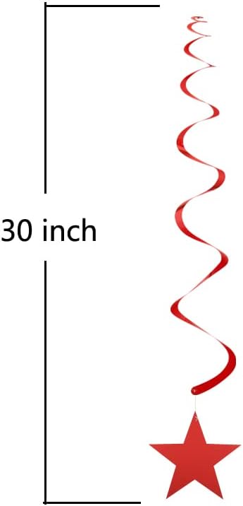 30 Pack Patriotic Star Swirl Decorations, Red Blue Silver Foil Streamers for Ceiling, 4th of July Independence Day Graduation Party Supplies