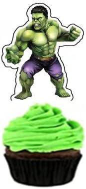 HUA Party Hulk Cake Topper, 48 Pcs, Superhero Birthday Party Supplies Decorations