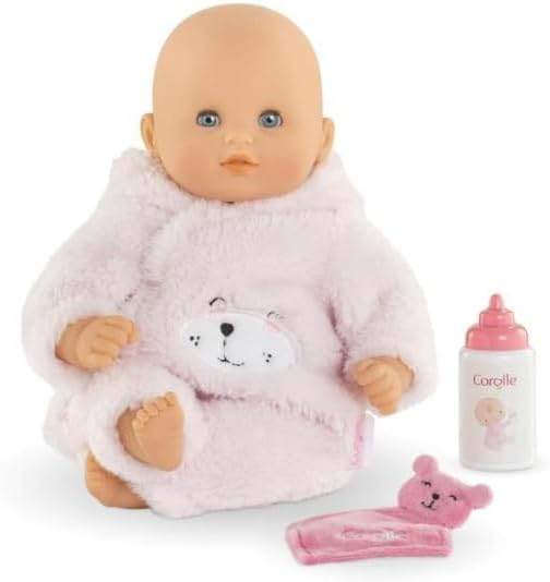 Corolle My First Baby Doll Cuddly Teddy Bear - 12" Soft Boy Baby Doll with Vanilla Scent, Pink Bear Outfit & Sleeping Eyes for Girls, Cute Reborn Realistic Baby Dolls for 2 Year Old Girls