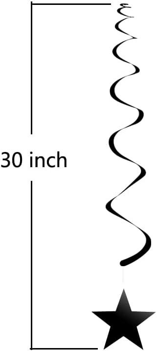 Gold Silver Black Star Swirl Decorations - Hanging Metallic Plastic Streamers for Graduation Birthday Wedding, Pack of 30