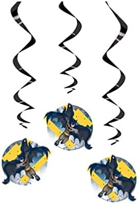 Batman Birthday Party Supplies Decoration Bundle includes Birthday Banner, Table Cover, Hanging Swirl Decorations, 1 Dinosaur Sticker Sheet