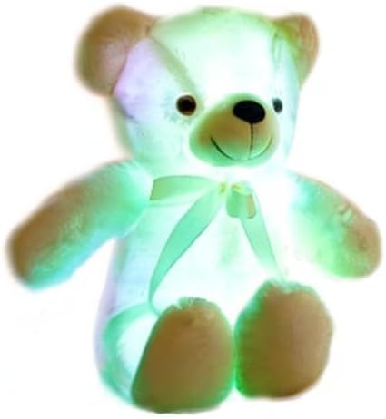 Creative Light Up LED Inductive Teddy Bear Stuffed Animals Plush Toy Colorful Glowing Teddy Bear, 20- Inch(White)
