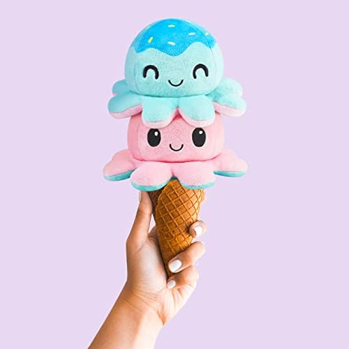 TeeTurtle Reversible Octopus Plushie 4-Inch Ice Cream Two-Sided Flip Plush Toy with Embroidered Details - Cute Mini Collectible Plush for Kids, Teens, and Adults