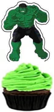 HUA Party Hulk Cake Topper, 48 Pcs, Superhero Birthday Party Supplies Decorations