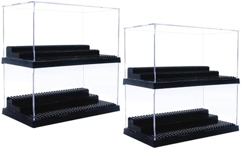 WMM Minifigure Display Case for Action Figures Blocks, Dustproof Acrylic Display Box Storage with 3 Movable Steps for Collection Models Minifigures, Bricks Blocks Toys