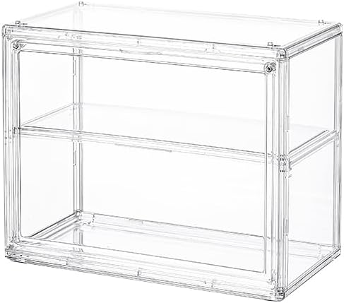 2 Tiers Clear Display Case for Figures, Acrylic Storage Organizers Box with Magnetic Door, Wall-Mounted Dustproof Showcase for Collectibles Action Figure