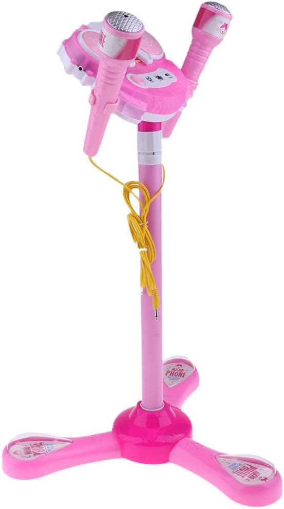 Kids Karaoke Machine with 2 Microphones - Singing Stand Toy for Girls 3-6 Years Old, LED s, MP3 Player Plug-in - Christmas & Birthday Gift - Pink
