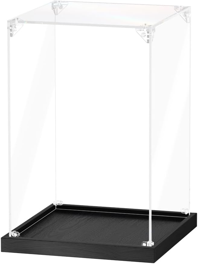 Acrylic Display Case for Collectibles Assemble Clear Acrylic Boxes for Display Lego Action Figures Doll Hobby Toys, Black Base (8 x 8 x 12 inches, 20 x 20 x 30 cm)