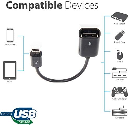 OTG MicroUSB Compatible with Your Pebble Gear Frozen 7" Kids, Toy Story 7" Kids, Mickey and Friends 7" with Full Speed On-The-Go Power (Black 2 Pack)