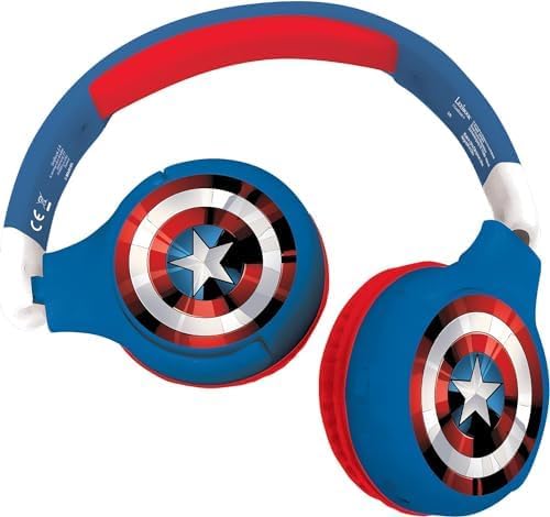 LEXiBOOK Avengers Marvel 2-in-1 Bluetooth Headphones for Kids - Stereo Wireless Wired, Kids Safe, Foldable, Adjustable, red/Blue, HPBT010AV