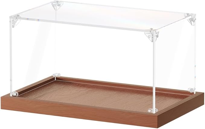 Acrylic Display Case for 1:24 Scale Car Models Assemble Clear Acrylic Boxes for Display Lego Action Figures Doll Hobby Toys, Wood Base (10 x 6 x 5 inches, 25 x 15 x 13 cm)