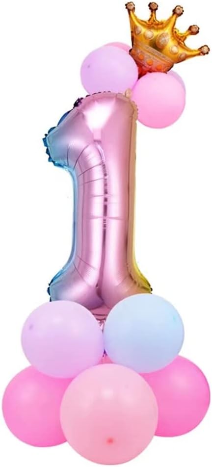 32 inch Aluminum Foil Rainbow Gradient Number 1 Crown Balloon, Giant Aluminum Foil Number 1 Balloon, Birthday Balloon, 1st Birthday Party Baby Shower Decoration Supplies (Rainbow gradient 1)