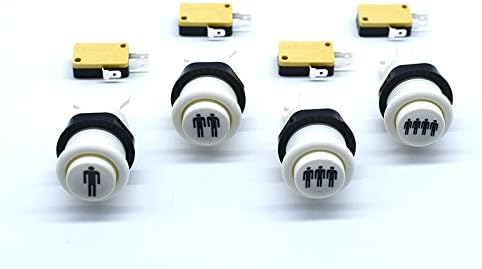 Arcity 4 Pcs Arcade Game Player Start Push Button 1P 2P 3P 4P Player Happ Style Standard American Type with Microswitch Jamma MAME Machine Console Parts Black White New
