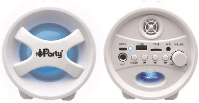 Lexibook, iParty, Portable Bluetooth Light Speaker with Microphone, Stereo, Light Effects, Karaoke, Wireless, USB, SD Card, Rechargeable Battery, White, BTP585Z
