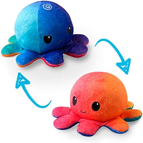 TeeTurtle Reversible Octopus Plushie 4-Inch Sunset + Mermaid Two-Sided Flip Plush Toy with Embroidered Details - Cute Mini Collectible Plush for Kids, Teens, and Adults
