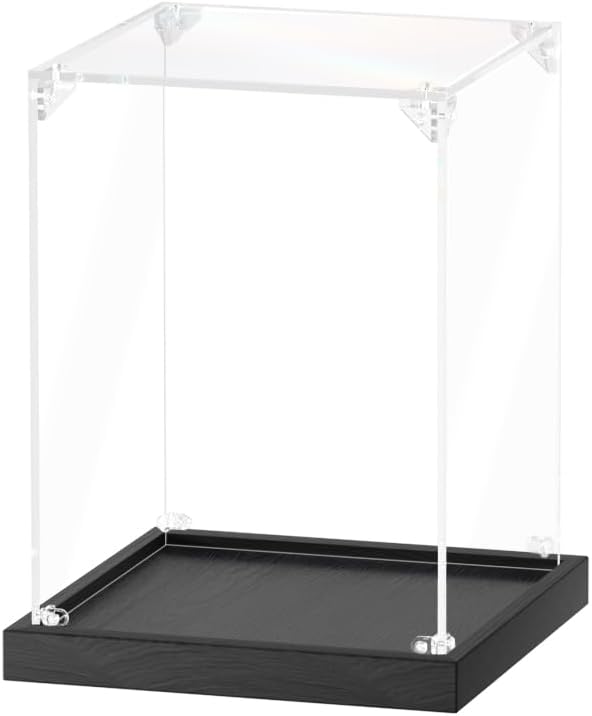 Acrylic Display Case for Collectibles Assemble Clear Acrylic Boxes for Display Lego Action Figures Doll Hobby Toys, Black Base (6 x 6 x 8 inches, 15 x 15 x 20 cm)