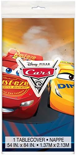 Unique Disney Cars Birthday Party Supplies Bundle Pack Includes 2 Plastic Table Cover 54" x 84" and 1 Dinosaur Sticker Sheet
