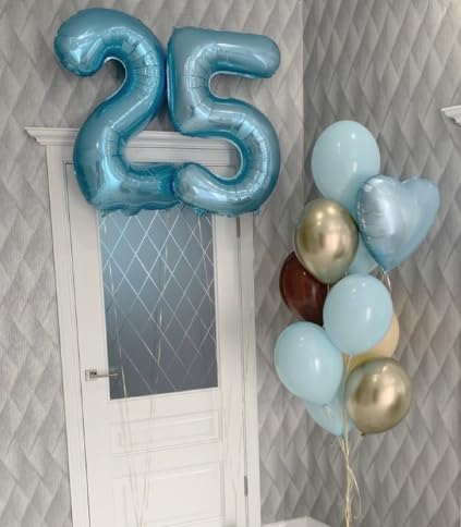 Pearl Blue 5 Number Balloon, 40 Inch Large Number 5 Birthday Balloon, Five 5th 15 25 35 50 55 Birthday Celebration Decorations, Foil 5 Mylar Helium Number 5 Girl Boy Anniversary Party Supplies