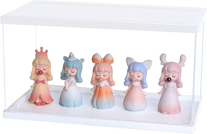 BCYC Acrylic Display Case with Black Lid and Base,Transparent Dustproof Protection Box for Toy Dolls, Souvenirs, Models Collection (11.8 X 6.4 X 6.1 in) (White)
