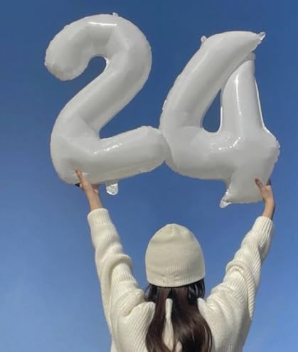40 Inch White Large Number 4 Birthday Balloon, Giant Number Four 14 24 34 40 44 Balloons, White Foil Mylar Big Balloons for Anniversary Graduation Supplies Decorations