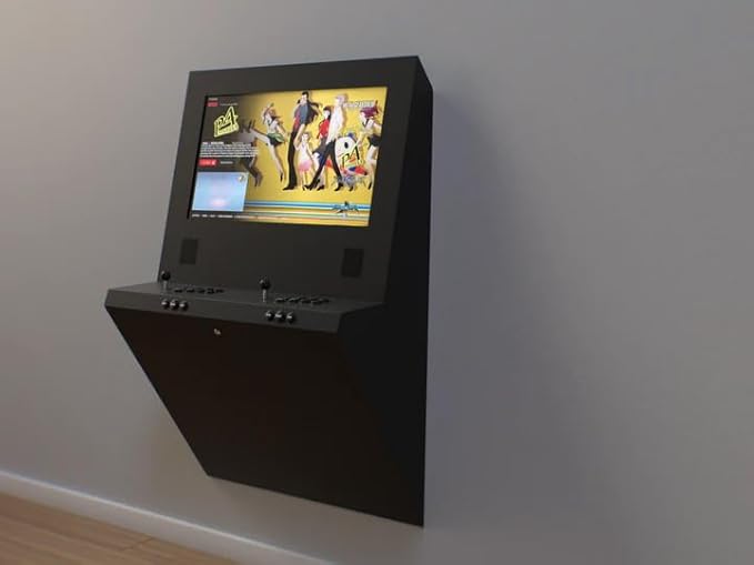 Wall Mounted Arcade Machine Classic Retro Cabinet with 32" Full HD Monitor, Steel Build, Sanwa Joysticks, Built-in Windows 11 PC, 2 Player Commercial Home Game Room System (Fine Texture Black)