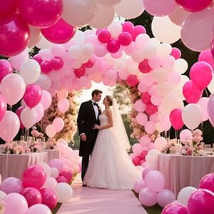 Pink White Balloons 100pcs 12 inch Hot Pink Pastel Pink White Balloons with 2 Ribbon for Mother's Day Valentine's Day Girl's Woman's Birthday Bridal Shower Wedding Party Decorations