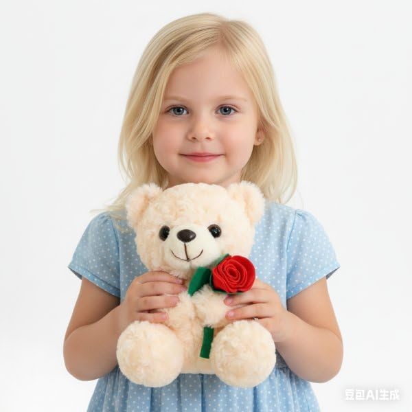 Teddy Bear Stuffed Animal Cute Flower Plush Doll Toy 8 inch for Girls Boys Christmas (Bear Flower White)