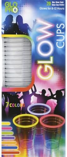 Glo Pro Glow Party Cups 16oz Light Up Neon Glowing Cups with Glow Sticks, Glow in the Dark Blacklight Party Supplies for Birthdays, Weddings, Bars & Raves.