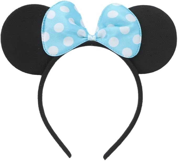 24 Pcs Mouse Costume Deluxe Fabric Ears Headband White Polka Dots Bow Party Headwear Decorations