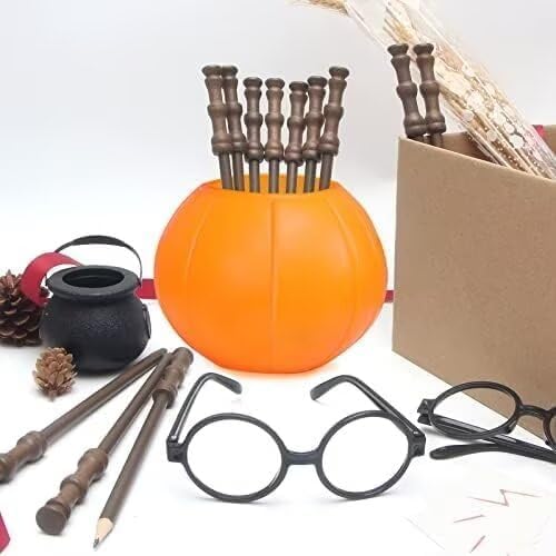 Wizard Theme Party Favors - Wand Pencils, Wizard Glasses with Round Frame No Lenses for Kid Student Magic Birthday Gift, School Party Supplies ,Halloween Decor,12pcs each