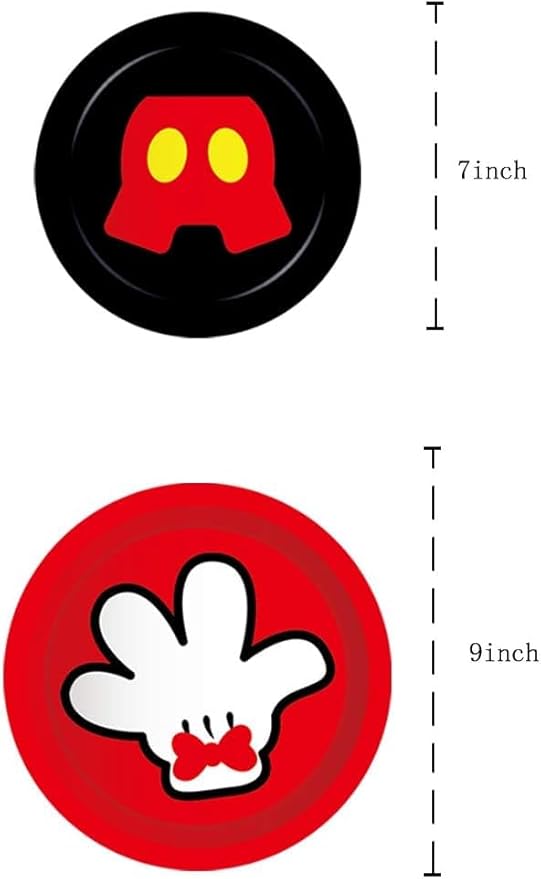 OULUN Mouse Theme Party Supplies Kit, 16 Paper Plates (8pcs 9 inch, 8pcs 7 inch), 20 Napkins, Table Cloth, Red, Mouse Cartoon, Birthday
