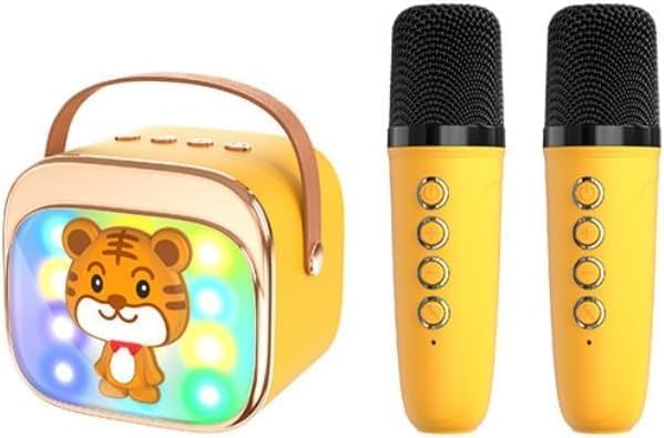 Mini Karaoke Machine for Kids Adults,Birthday Gift3,4,5, 6,7,8,9,10,11,12+Years Old,LED Portable Bluetooth Speaker with 2 Wireless Microphones,Small Music Gifts Toys for Girls Boys Singing