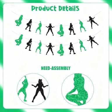 Cheereveal 2 Pack Twerk Garlands Green and Black for Girls Woman, Pole Dance Glitter Banner Decorations, Funny Stripper Theme Bachelorette Birthday Bridal Shower Engagement Party Supplies