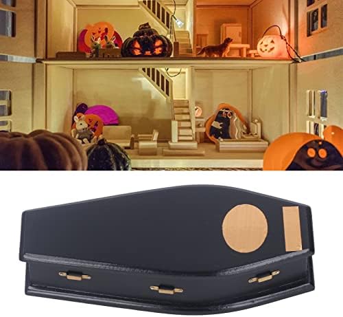 Miniature Halloween Coffin, Doll House Birch Wood Dollhouse Decoration DIY Accessory for 1:12 Scale Spooky Home Decor