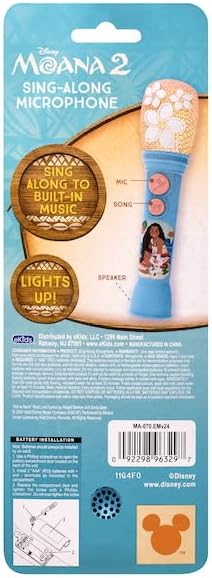 ekids Disney Princess Moana Toy Microphone for Kids, Musical Toy for Girls with Built-in Music, Kids Microphone Designed For Fans of Moana Toys for Girls