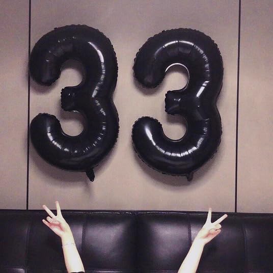 40 Inch Black Number 33 Digital Balloon,Jumbo Mylar Foil Helium Balloon for 33 Balloons for Birthday Party,Wedding Anniversary Party Decorations