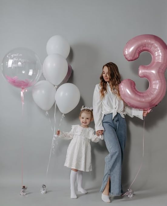 40 Inch Pearlescent Pink 3 Large Number Balloon, 3 13 23 30 33 36 38 Pearl Pink Birthday Party Decorations, Number Three Foil Balloons for Anniversary Party Graduations Celebration Supplies