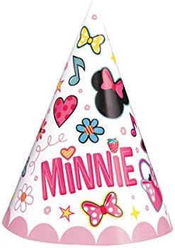 Unique Minnie Mouse Birthday Party Supplies Activity Bundle Pack includes 8 Kid's Party Cone Hats, 8 Party Blowouts, 1 Dinosaur Sticker Sheet