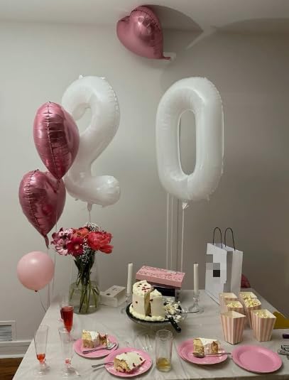 White Helium Number Balloon 40 Inch, Giant Foil White Number 0 Birthday Balloons, Large Numbers 10 20 30 40 50 60 70 80 90 100 2025, Party Celebration Supplies Decorations