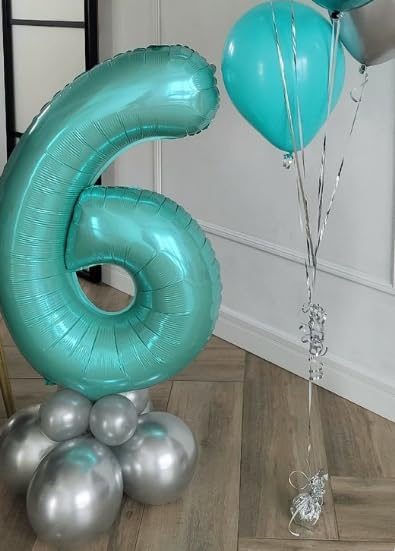 40 Inch Teal Blue Mylar Foil Number 6 Birthday Balloon, Digital Balloons for 6 16 Boy Girl Party Decorations Supplies, Teal Blue Big Helium Balloon Numbers for 26 36 46 60 Men Women Anniversary