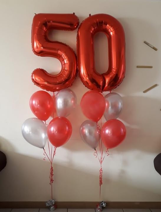 Red Number Balloon 40 Inch, 0 Number Balloons, 10 20 30 40 50 Numbers Balloon Birthday Decorations for Red Party Supplies