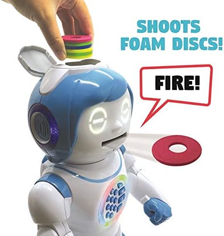 LEXiBOOK Powerman Kid- Educational and Bilingual English/Spanish Robot - Walking Talking Dancing Toy - STEM Programmable Creating Stories - Quizzes Shooting Discs- ROB90EN