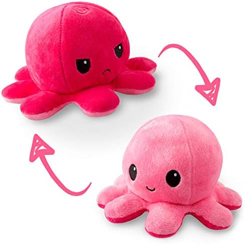 TeeTurtle Reversible Octopus Plushie 4-Inch Light Pink + Dark Pink Two-Sided Flip Plush Toy with Embroidered Details - Cute Mini Collectible Plush for Kids, Teens, and Adults