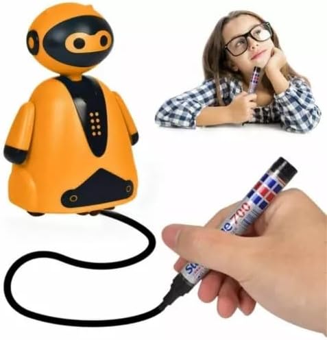 Mini Magic Inductive Robot Toy TracerBot Interactive Follow Black Line with LED Light Educational Toys for Kids(Orange)