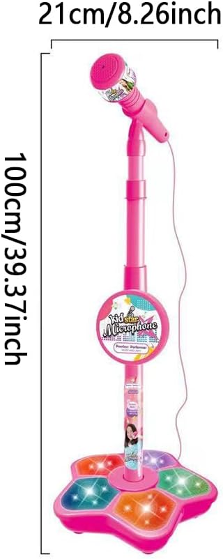 2026 New Star Microphone with Stand, Built-in Music & Colorful Lights, Echo Effects Portable Karaoke Machine, Kid-Friendly Singing Toy for Music Play (Pink)