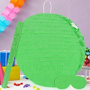Green Round Pinata with Stick Blindfold and Confetti DIY Blank Pinata for Boys Kids Birthday Party Supplies Carnivals Halloween Christmas Decorations