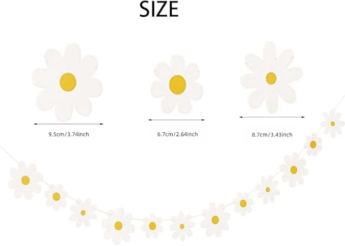4 Packs Daisy Banner Garland Groovy Hippie Boho Birthday Decor Daisy Party Decoration Spring Flower Hanging Banner Daisy Paper Cutouts for Girl Birthday Supplies