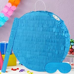 Blue Round Pinata with Stick Blindfold Confetti DIY Blank Pinata for Boys Kids Birthday Party Supplies Carnivals Halloween Christmas Decorations